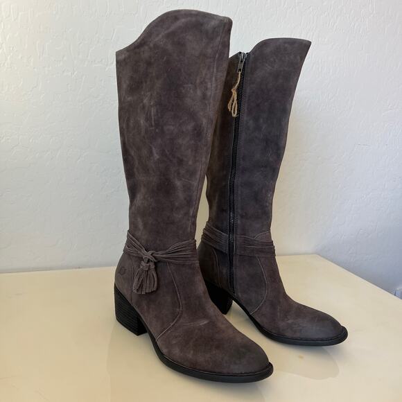 Born Grey Suede Quinn Tassel Mid Calf Boots Womens 9.5